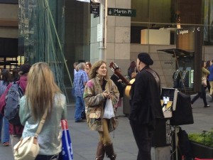 Madge Marley Howell meeting musician JOSE in Downtown Sydney. Photo by DELTA BOHEMIAN