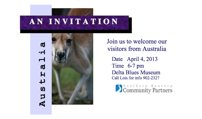 Invitation to Reception in Clarksdale for the UDIA VPELA group from Australia. 