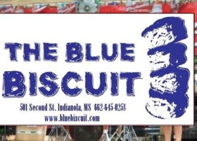 The Blue Biscuit logo with musicians.