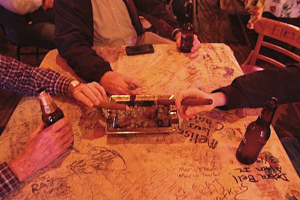 Cigars smokers at Ground Zero Blues Club in Clarksdale.