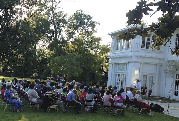 James Meredith addresses crowd in Clarksdale at the Cutrer Mansion.