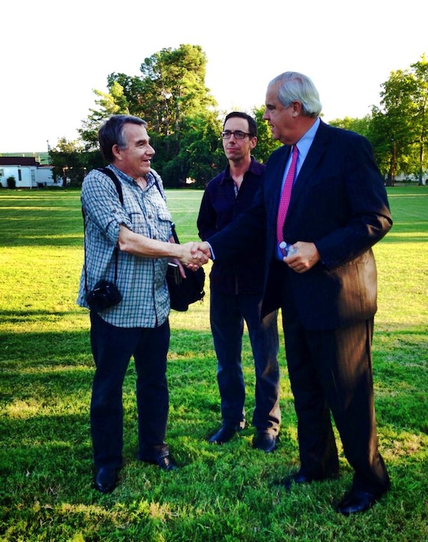 Clarksdale newcomer author Eric Stone meets Mayor Luckett with Roger Stolle.