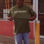 Man wearing a Delta Bohemian T-shirt.