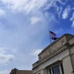 Bank of Clarksdale building with flags.