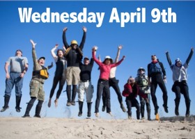 Group of people jumping on a beach on April 9th.