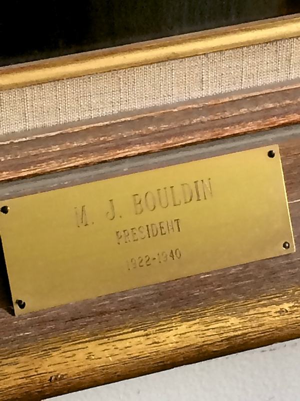 Plaque on frame of portrait by Marshall Bouldin III of his Grandfather Marshall Bouldin Sr. - M. J. Bouldin