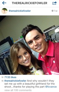 Rickie Fowler and girlfriend smiling for photo.