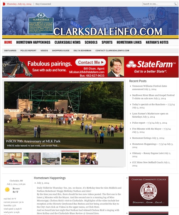 A screen capture of the home page for ClarksdaleInfo.com