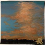 Painting of a sunset with clouds.