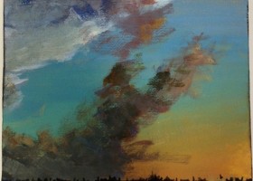 Abstract painting of a cloudy sunset.