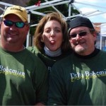 Three friends wearing "Delta Bohemian" shirts.