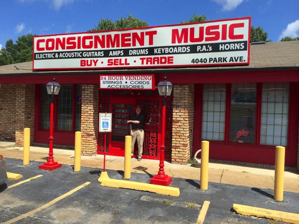 Owner Joe Nathan in front of his Consignment Music Store on Park in Memphis.