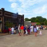 People gathered in front of a store.