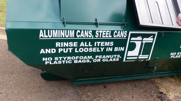 Recycle bin in Clarksdale's Walmart parking lot.