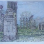 Pencil drawing of ancient Roman ruins.