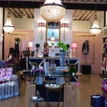 Interior with a chandelier and zebra print rug.