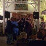 A couple dancing at a wedding reception.