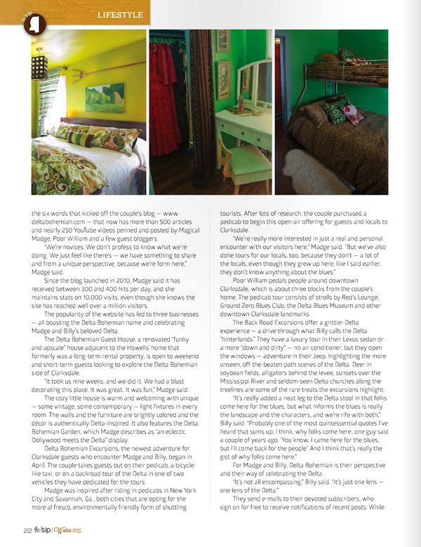 Page Three of article about the Delta Bohemian in Winter 2015 edition of the 'sip magazine