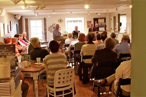 Best selling author and Mississippian Curtis Wilkie talks to crowd upstairs at Turnrow Book Company in Greenwood 2011