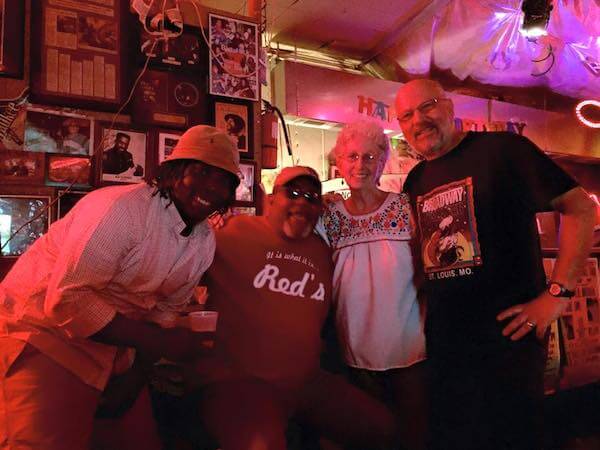 Mark River Peoples, Red Paden and two visitors at Red's Lounge in Clarksdale. May 2015