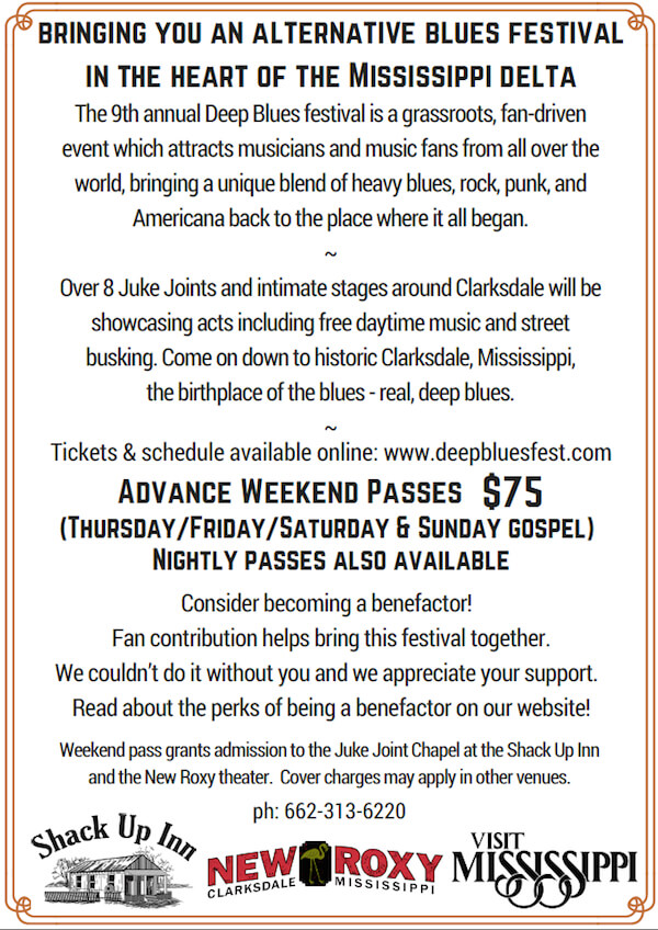 Information on DEEP BLUES FESTIVAL 2016 in Clarksdale, Mississippi.