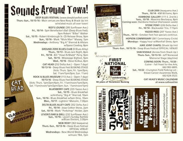 Sounds Around Town in Clarksdale week starting Thursday, October 13, 2016.