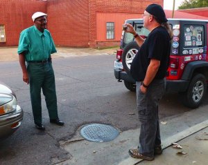 Clarksdale Taxi Cab Driver Roosevelt Noah, owner of Jolly Cab, being interviewed by Chilly Billy Howell