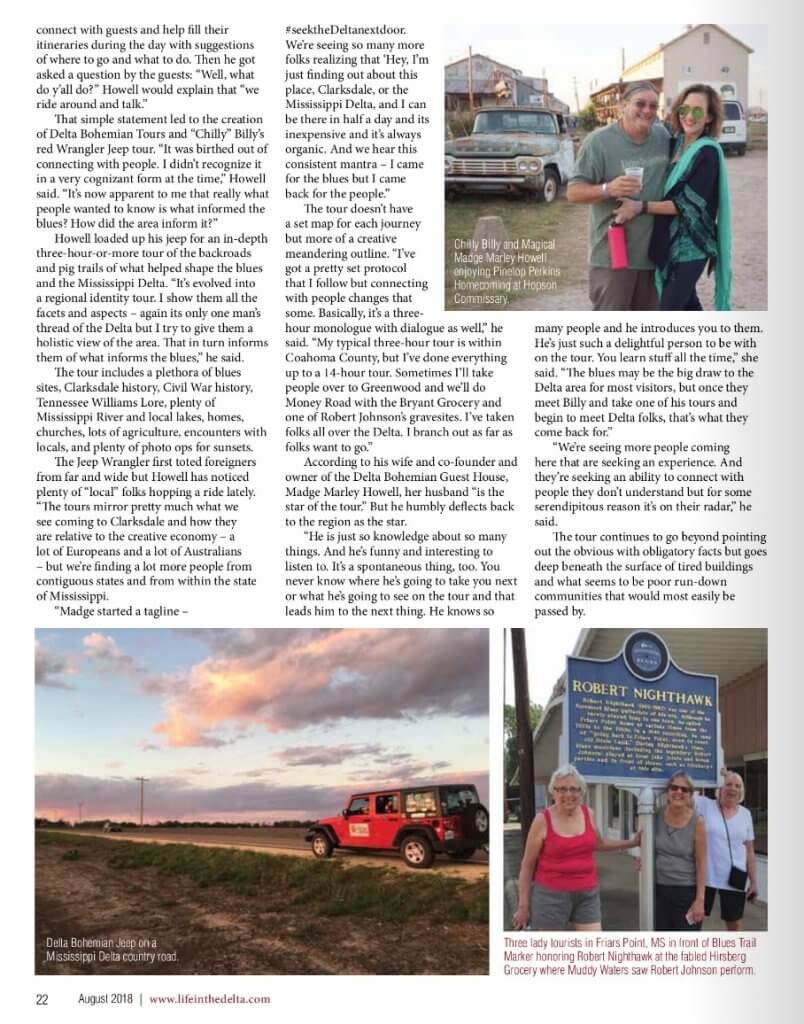 Life in the Delta Magazine Delta Bohemian Tours article