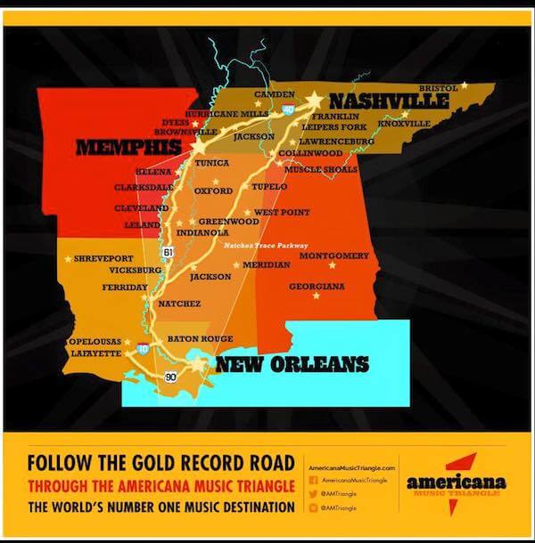 Follow the gold record road through the Americana Music Triangle - The World's Number One Music Destination