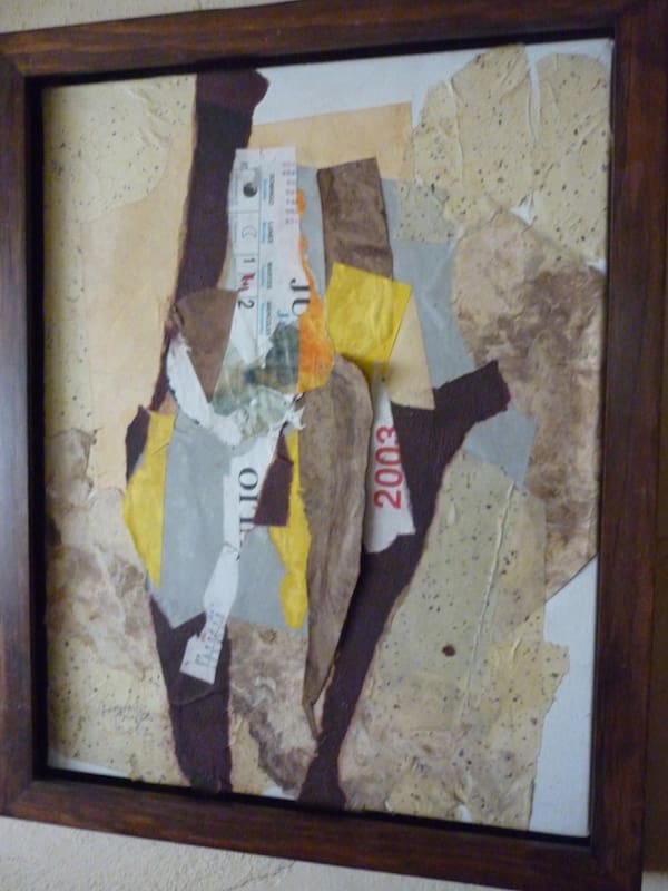 collage in gold frame 24 x 20 by Leonard Brooks at Cassidy Bayou Gallery