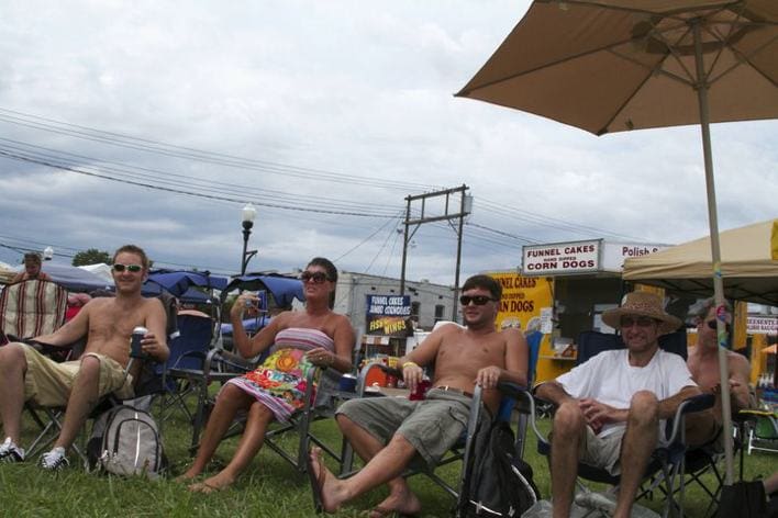 Sunflower River Blues Festival goers on the lawn in Clarksdale