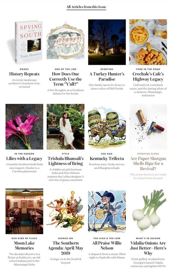 All articles from April/May 2019 Garden and Gun Issue