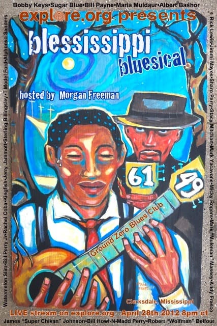 Blues festival poster with musicians