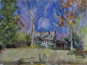 Watercolor painting of Clark House Residential Inn in Clarksdale. Painting by John and Emma Lou Ruskey