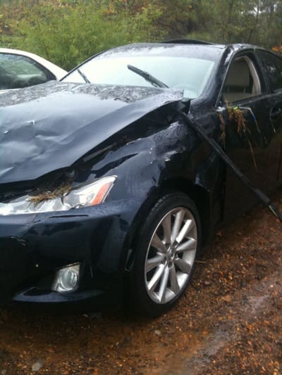 Crashed vehicle with front damage