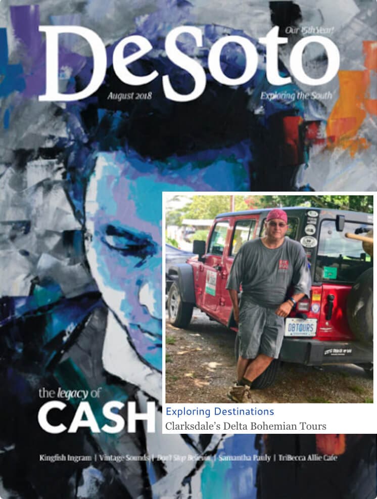 Magazine cover with abstract art and man