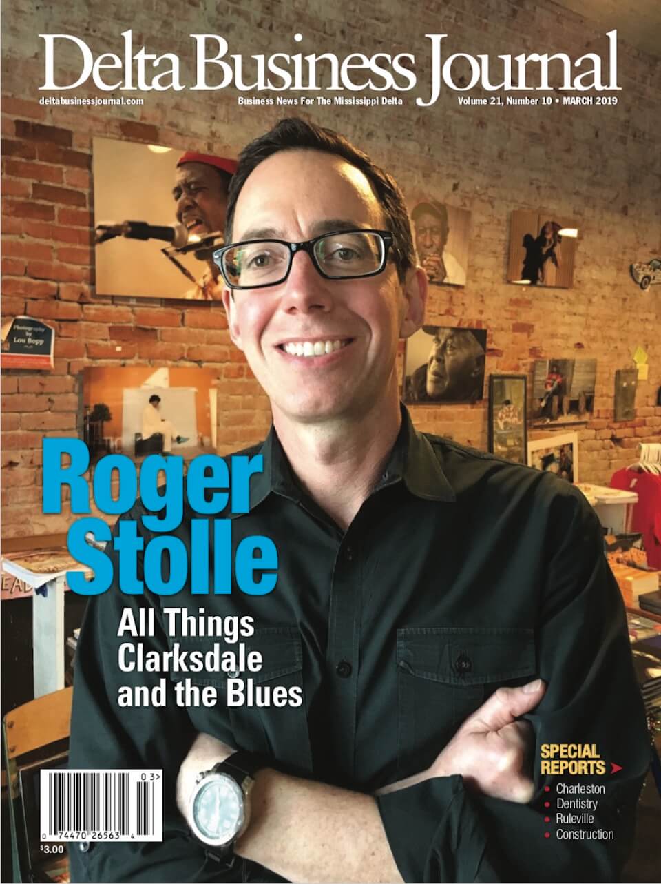 Man with glasses on magazine cover