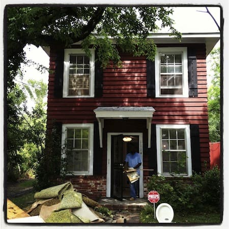 Red house with black shutters