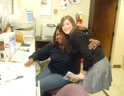 Corinne Vance sharing the joy of passing her test with a sweet woman at the Mississippi Driver License office in Clarksdale. Photo by The Delta Bohemian