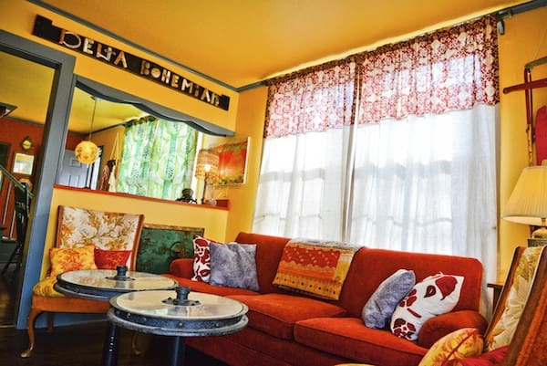 Colorful bohemian living room decor