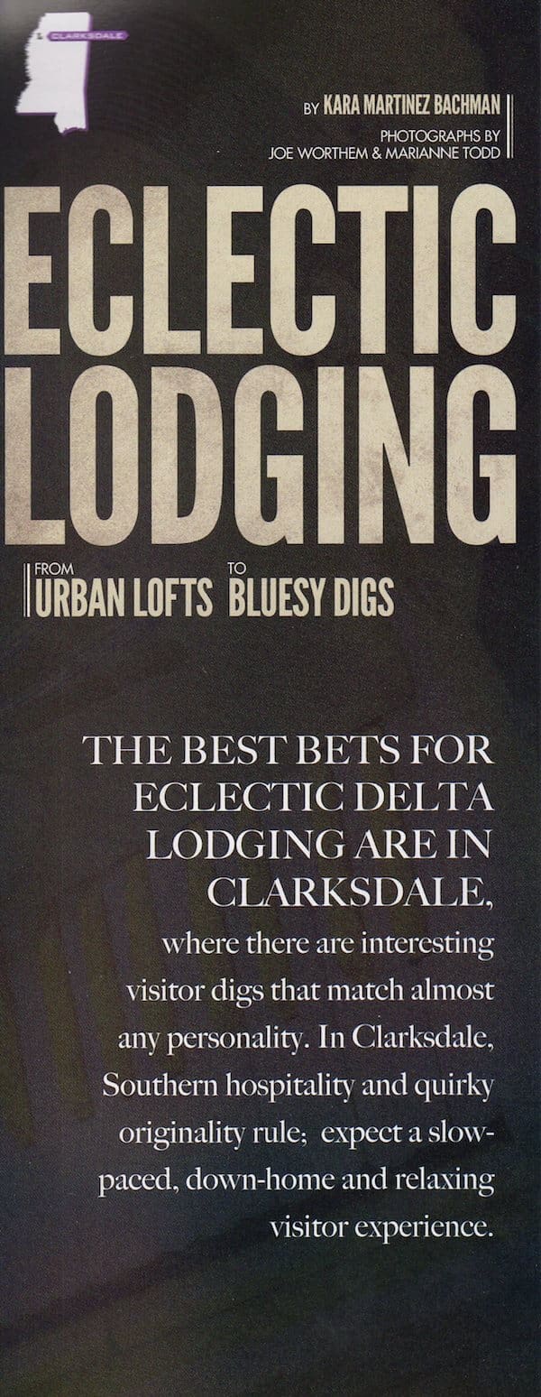 Delta Eclectic Lodging featured in Legends Magazine