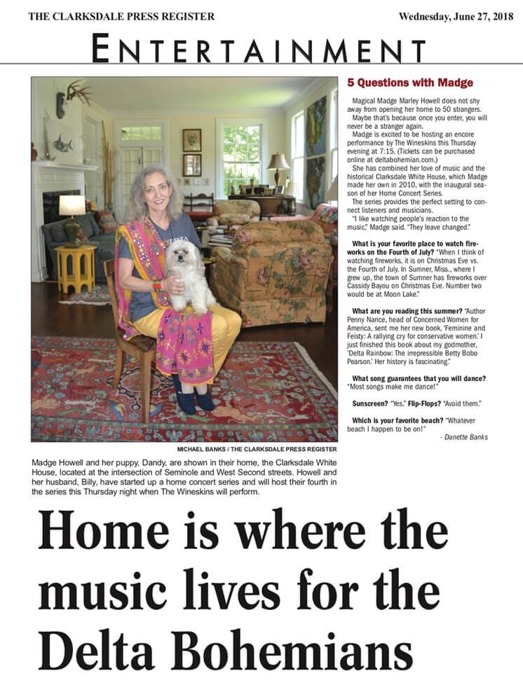 Woman with dog in colorful living room