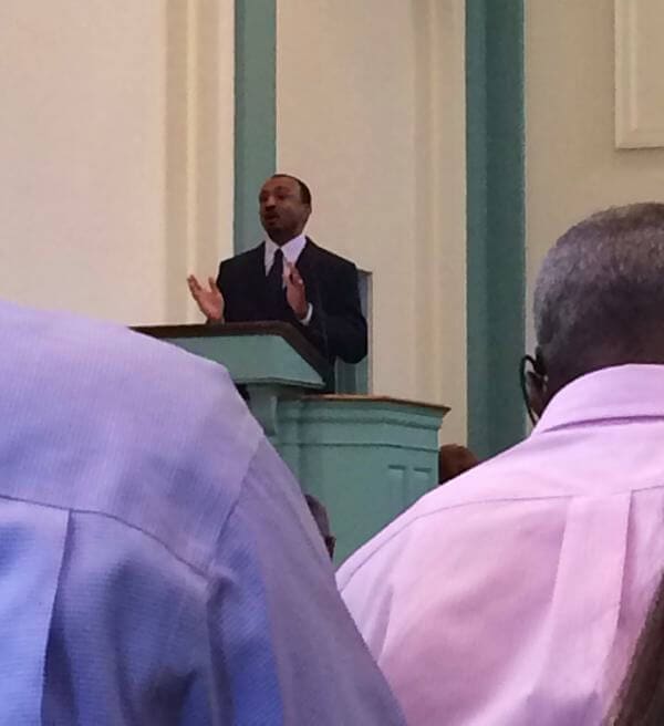 Associate Pastor Mark Webb delivering a sermon at First Presbyterian Church in Clarksdale, Mississippi