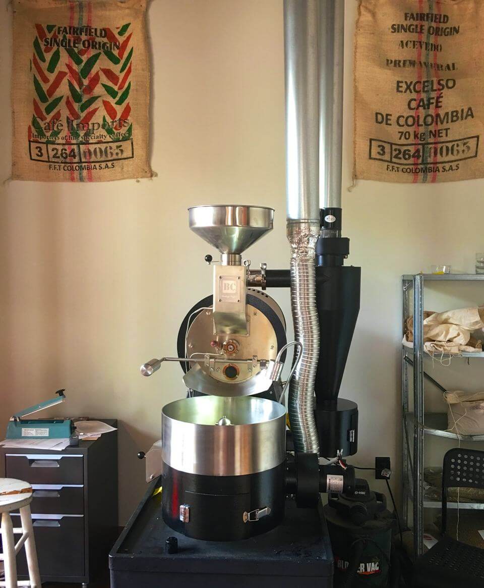 Coffee roasting machine in action