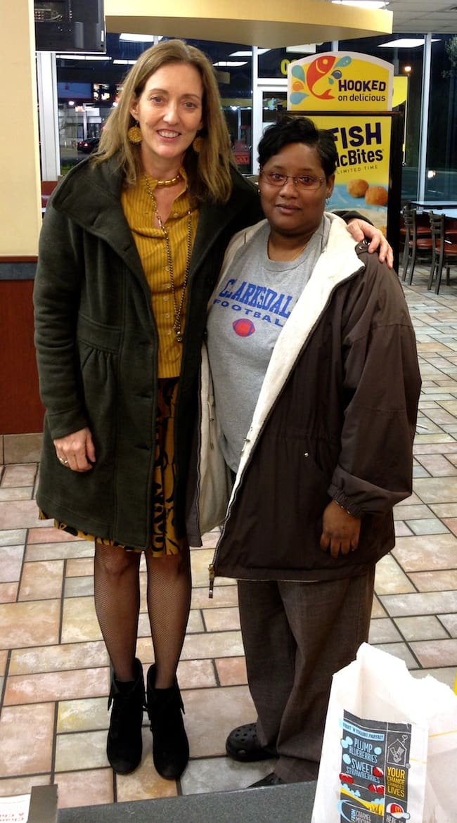 Magical Madge and Good Samaritan Jessica Harper in McDonalds in Clarksdale. 
