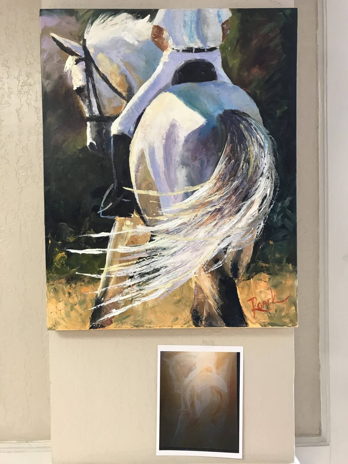 White horse with flowing mane painting