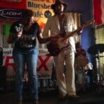 Band playing live music in a bar.