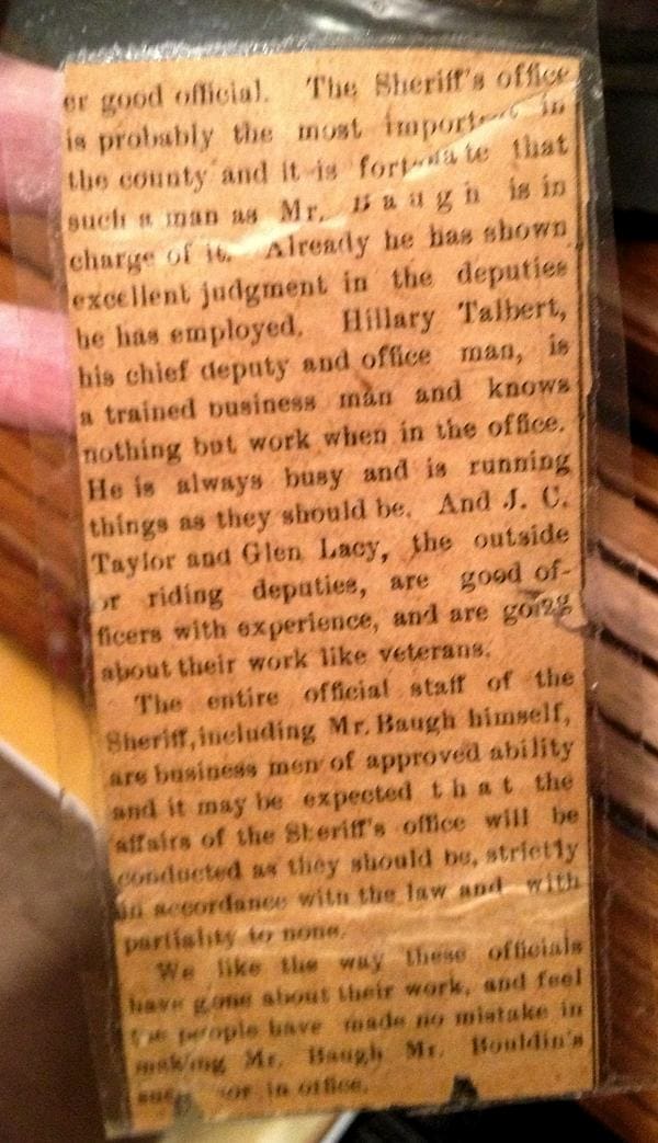 Newspaper clipping about Marshall Bouldin retirement as Sheriff of Coahoma County