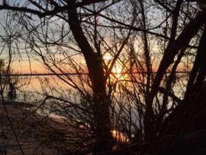 Sunset on the Mississippi River while visiting "Paddle to the Amazon" Adventurer Dana Starkell