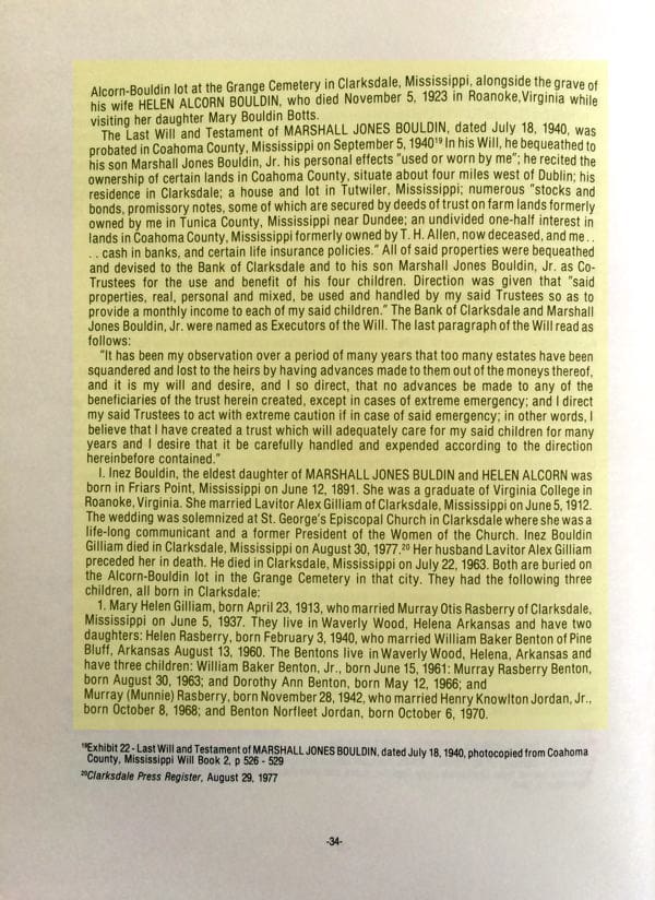 Marshall Jones Bouldin history from The Bouldin Family book compiled by Lavitor Alex Gilliam, Jr.